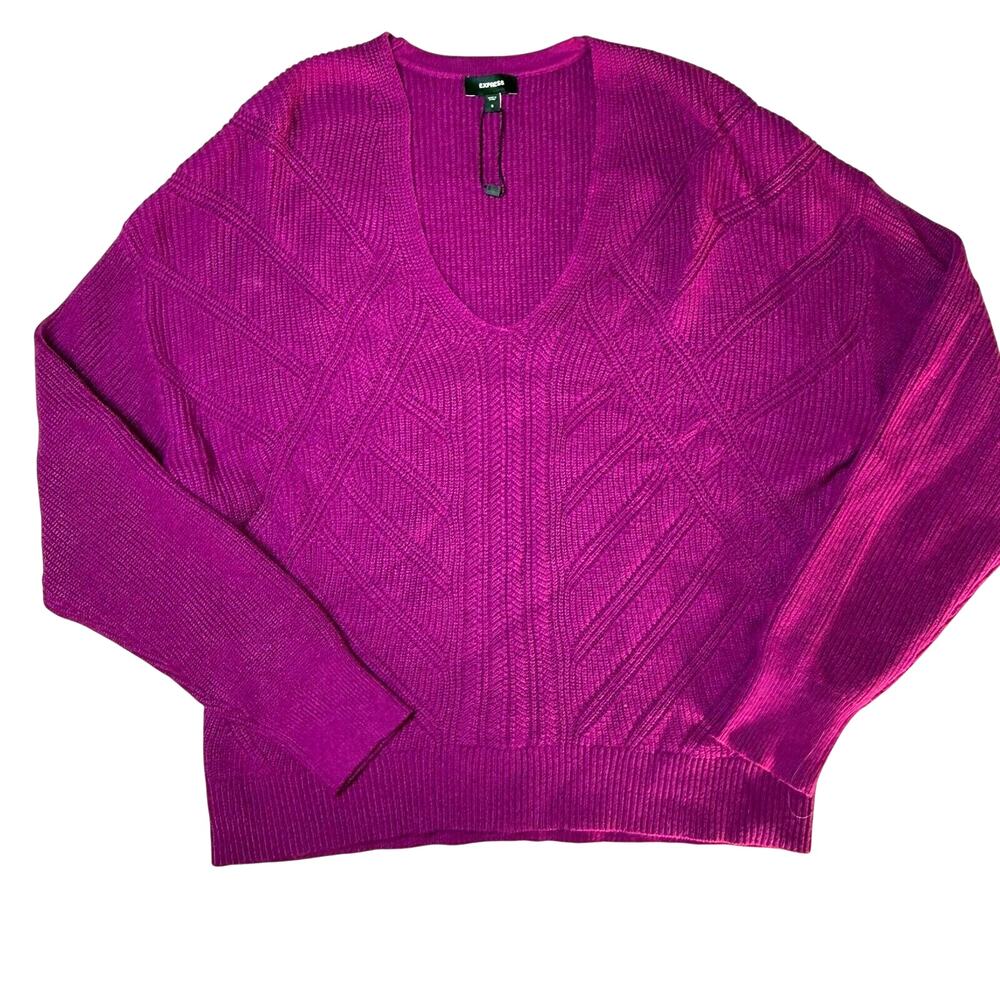 Express Vibrant Magenta Textured Knit Sweater